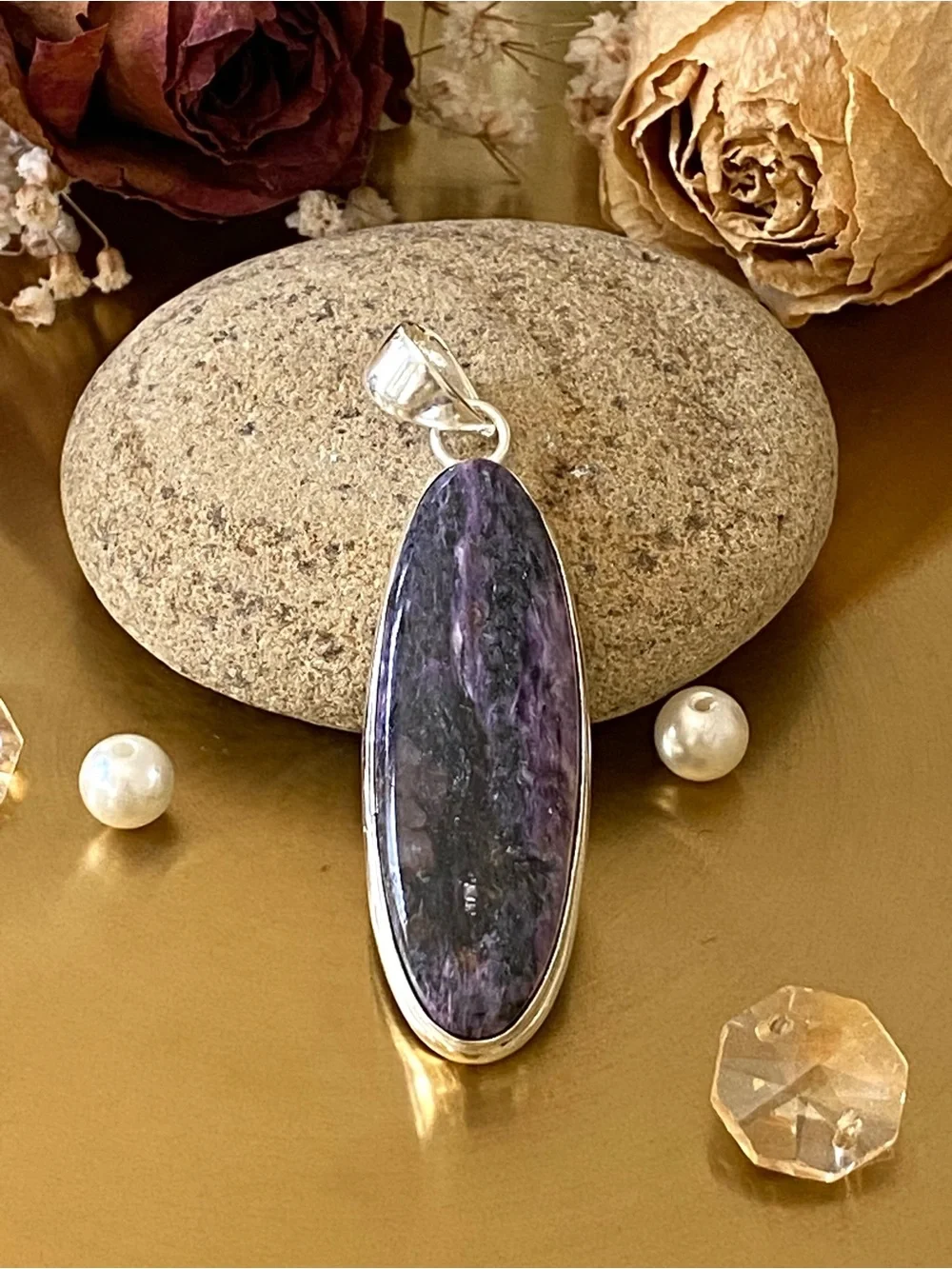Natural Russian Charoite Hand Crafted Pendant